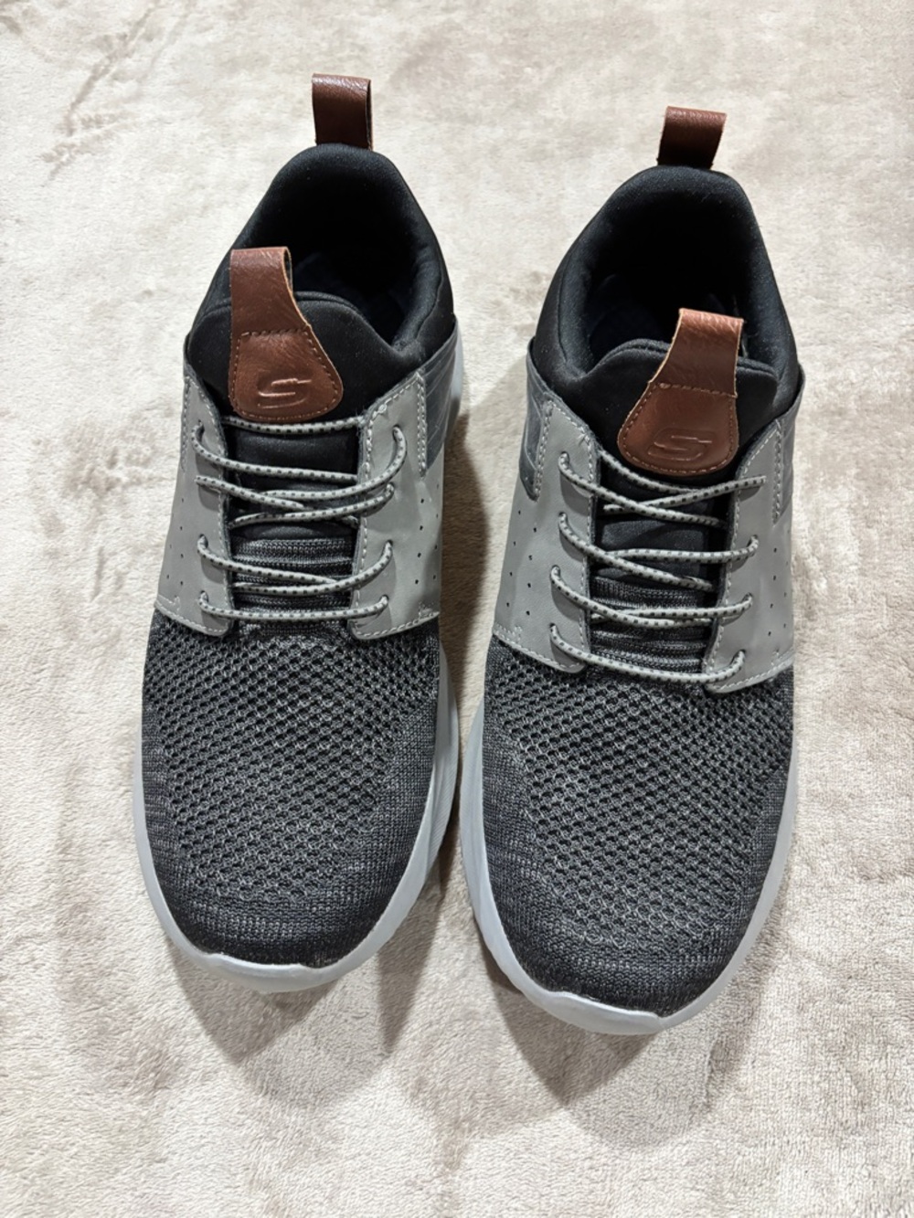 Skechers Men’s Black, Gray & Brown Knit Slip-On Sneakers